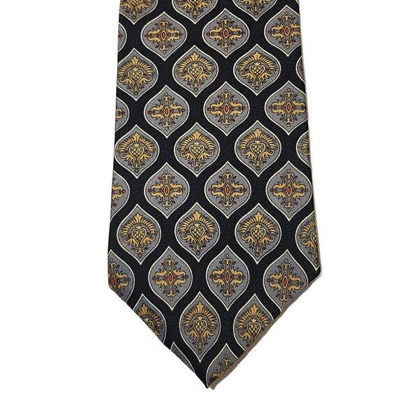 Oscar de la Renta Other - Oscar de la Renta Made in USA Mens Silk Tie 4"x56" Blue Grey Yellow Medallion